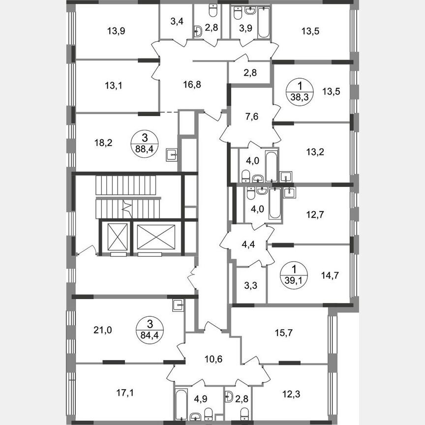 1-к. квартира, 39,1 м², 2/17 эт.