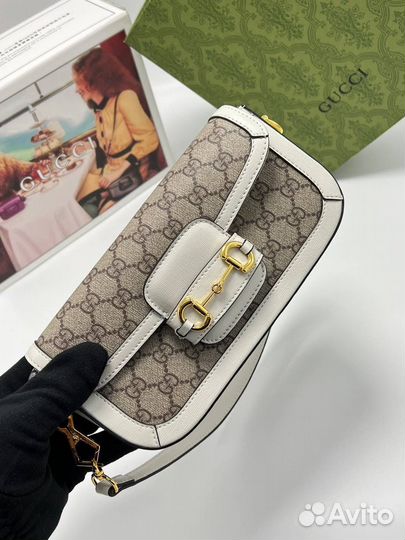 Сумка багет Gucci Horsebit канва кожа