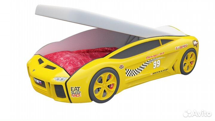 Кровать-машина Ламба Next Желтая 2 с пм, с подсвет