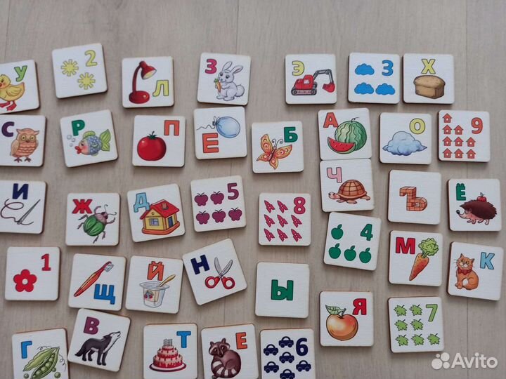 Деревянное лото буквы и цифры