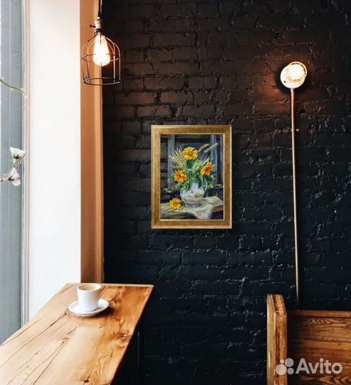 Картина маслом Натюрморт с цветами и пшеницей