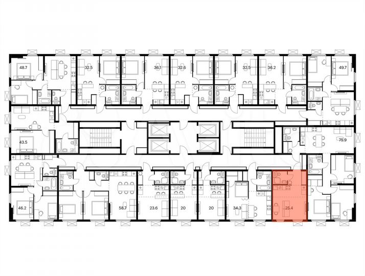 Квартира-студия, 25,4 м², 15/25 эт.