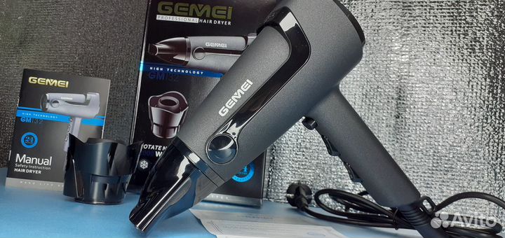 Фен для волос Pro Gemei 2000w 2 насадки Air Disign