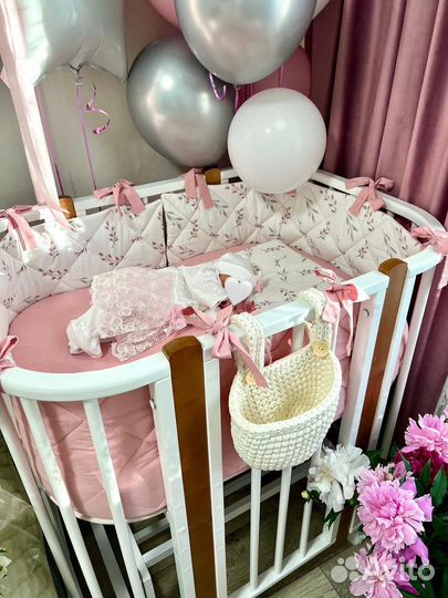 Бортики в детскую кроватку с репсовыми лентами