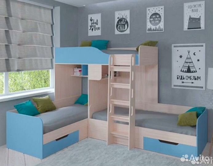 Двухъярусная кровать Белый/Розовый