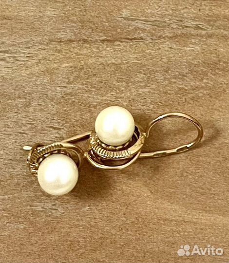 Серьги золотые с жемчугом СССР