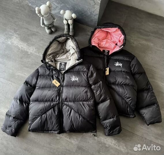 Куртка пуховик Stussy черно-серая XL-2XL