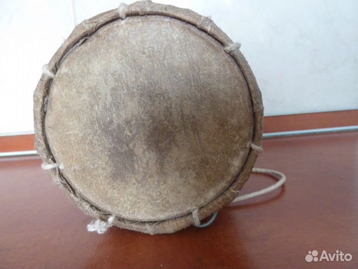 Барабан из Индии новый Дерево, кожа, ручная работа