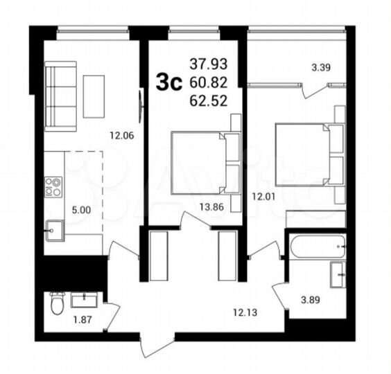 3-к. квартира, 63 м², 8/32 эт.