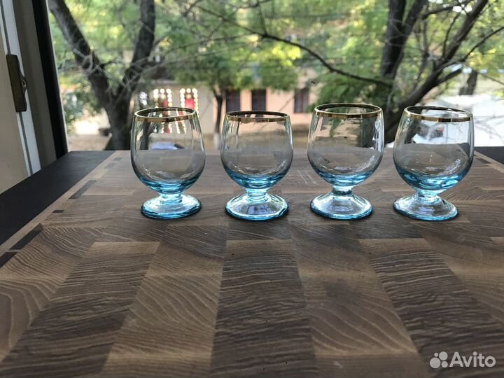 Винтаж Набор графин + 4 рюмочки купоросное стекло