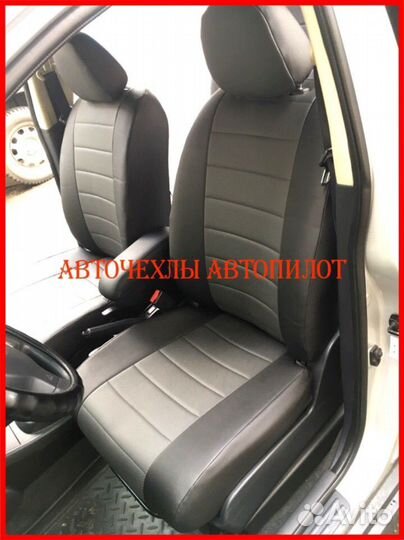 Чехлы Автопилот Nissan Tiida из экокожи чёрно-серы