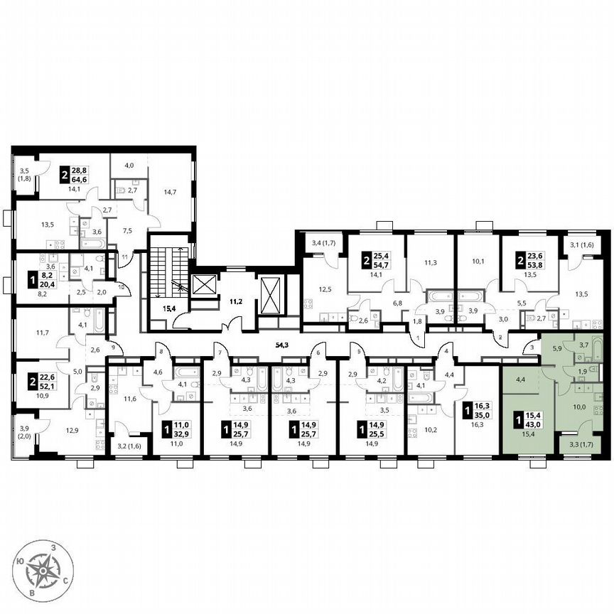 1-к. квартира, 43 м², 2/16 эт.
