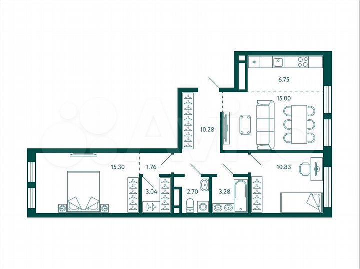 2-к. квартира, 68,9 м², 8/28 эт.