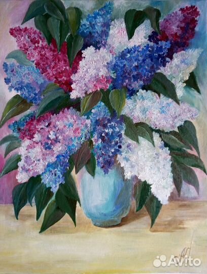 Картина маслом с сиренью