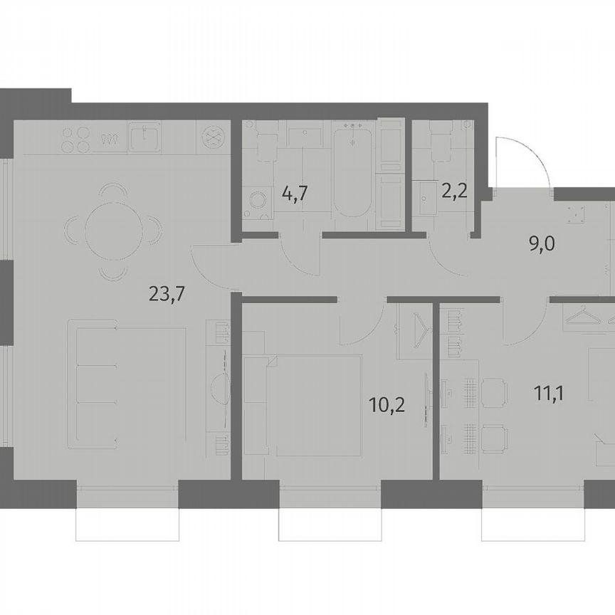 2-к. квартира, 60,9 м², 2/6 эт.