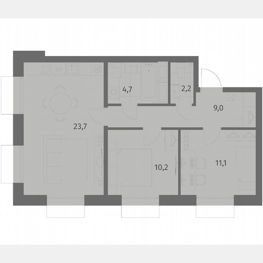 2-к. квартира, 60,9 м², 2/6 эт.