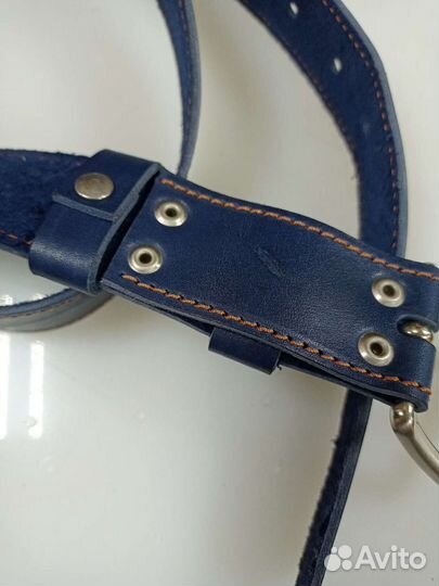 Ремень кожаный синий XXL