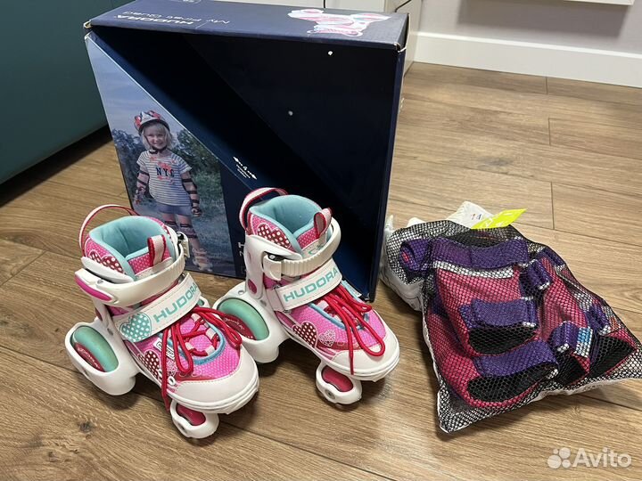 Детские ролики - квады Hudora + комплект защиты