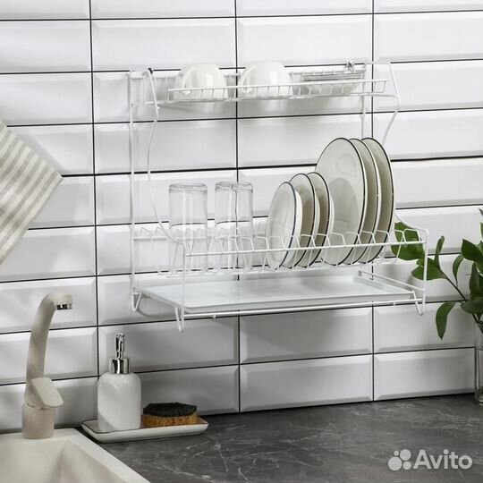 Сушилка для посуды с поддоном 2-х ярусная, настоль