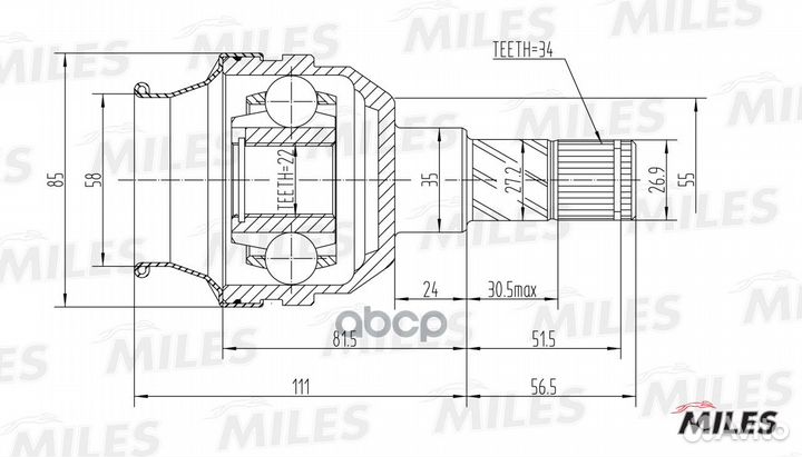 Шрус chevrolet lanos/daewoo nexia 1.5 95- внутр