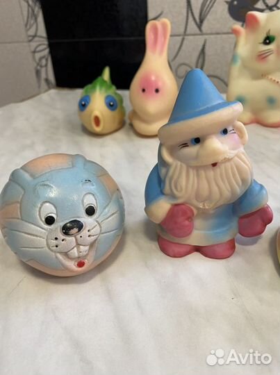 Резиновая игрушка СССР заяц рыба дед пингвин кошка