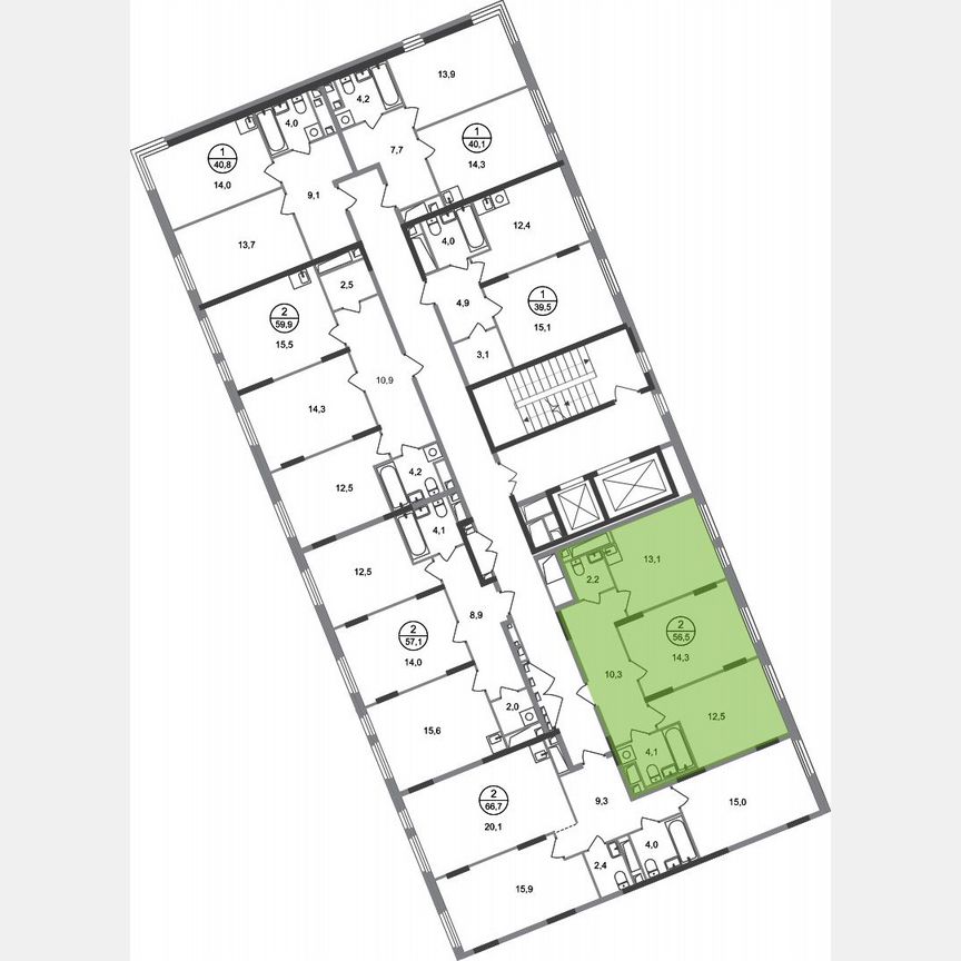 2-к. квартира, 56,5 м², 15/17 эт.