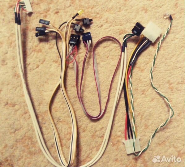 Кабели USB2.0, audio, reset/power/HDD LED, Molex
