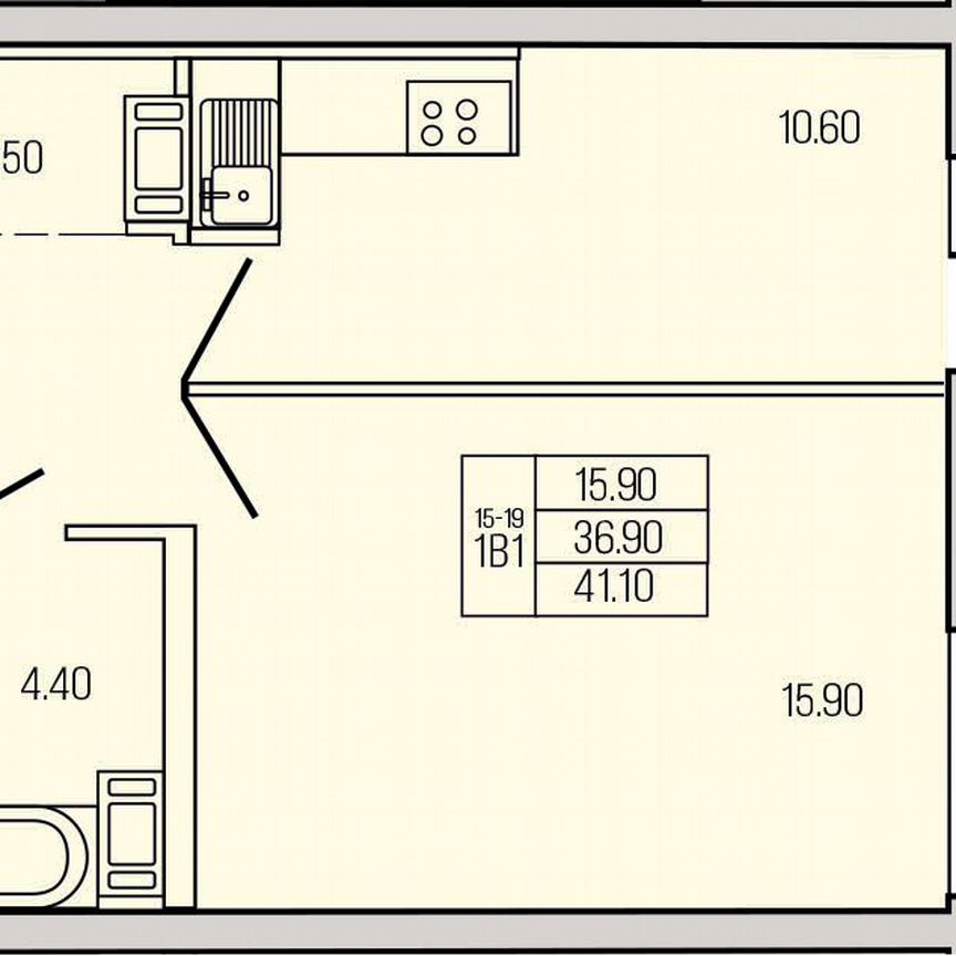 1-к. квартира, 41,1 м², 18/19 эт.