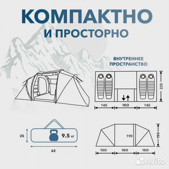 Кемпинговая палатка туристическая 4-х местная Gold