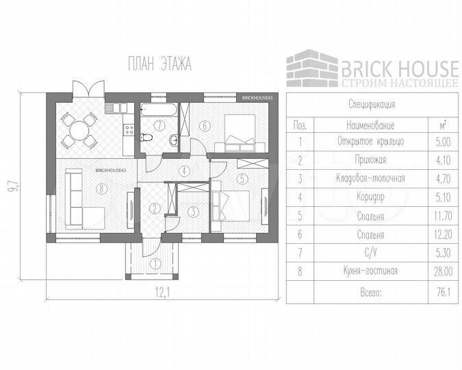 Дом 76,1 м² на участке 18 сот.