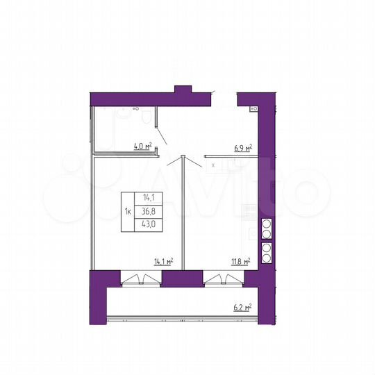 1-к. квартира, 36,8 м², 4/11 эт.