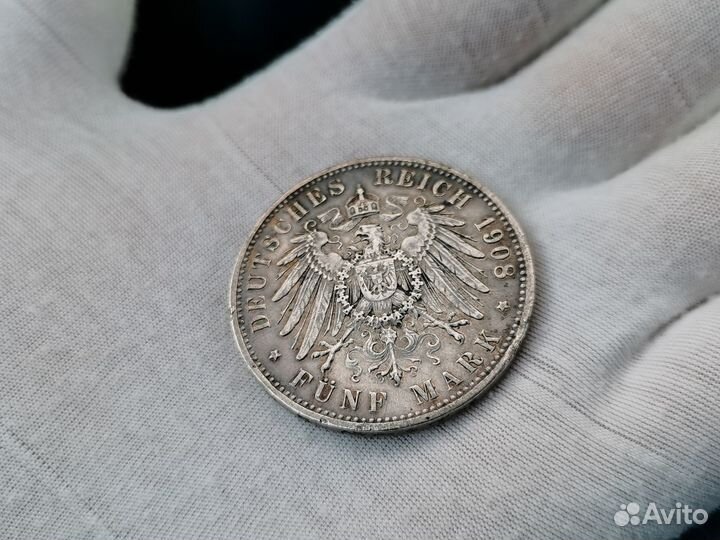 Монета 5 марок 1908 Германия Бавария Австрия