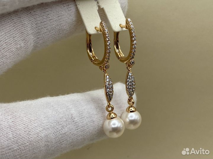 Серьги длинные, лёгкие, с жемчугом