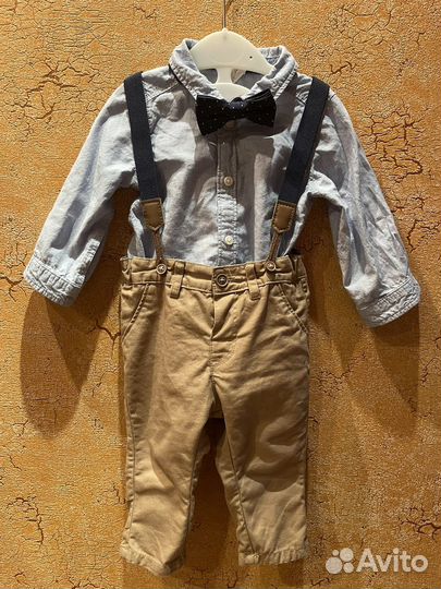 Детский костюм HM - рубашка+брюки на подтяжках 74р