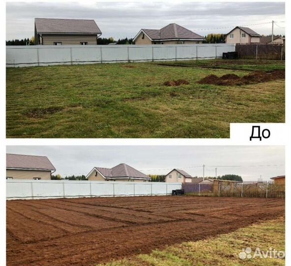 Вспашка земли, фрезеровка,уплотнение почвы, газон