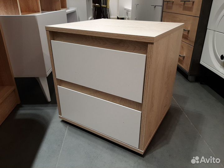 Тумба прикроватная 2 ящика дуб/миндаль