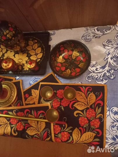 Хохлома дорогой набор посуды, поднос. Доставка