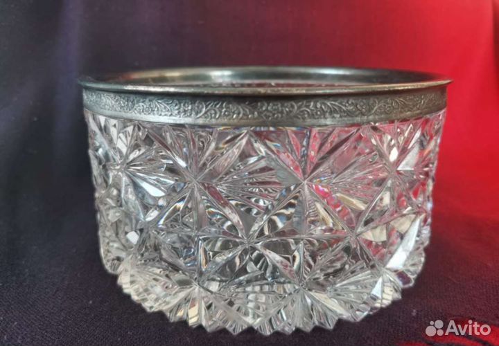 Хрустальный салатник в мельхиоре