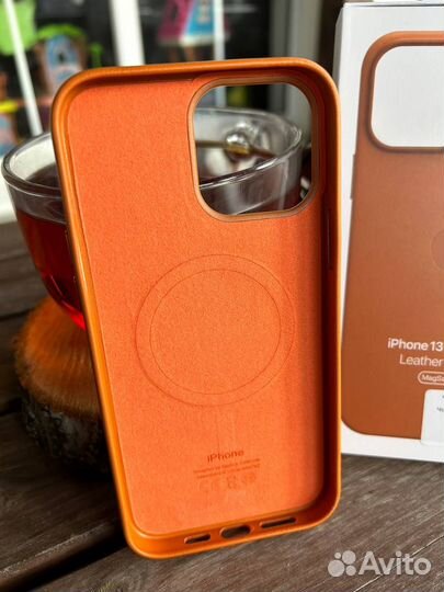 Чехол iPhone 13 Pro Max Кожа Оранжевый