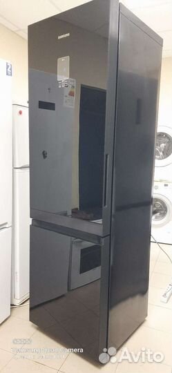 Холодильник Samsung No Frost Чёрное стекло 2м