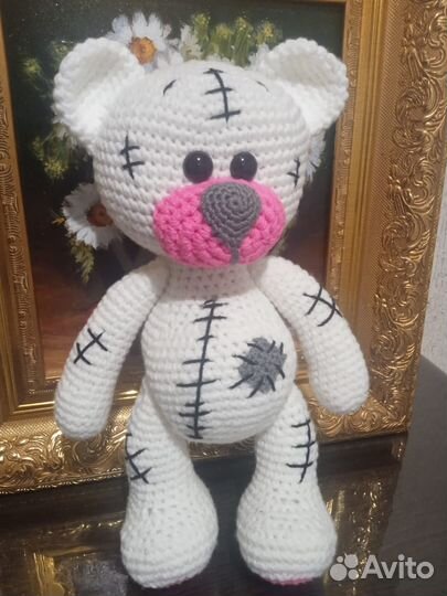 Вязаный белый мишка Тедди / ручная работа