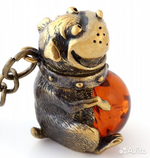 Брелок для ключей собака Английский Бульдог латунь