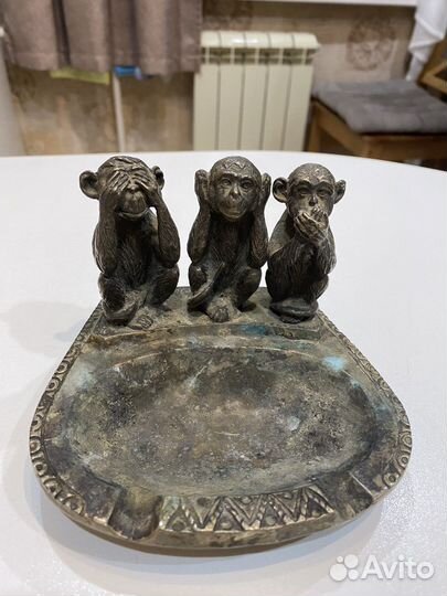 Пепельница нимор бронза 3 обезьяны редкость