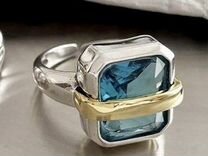 Кольцо с голубым кристаллом безразмерное