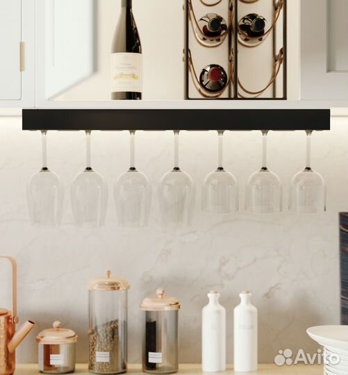 Подвесной держатель для бокалов, 7 пред., черный