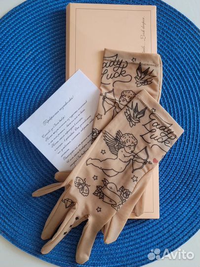 Перчатки с эффектом татуировки новые