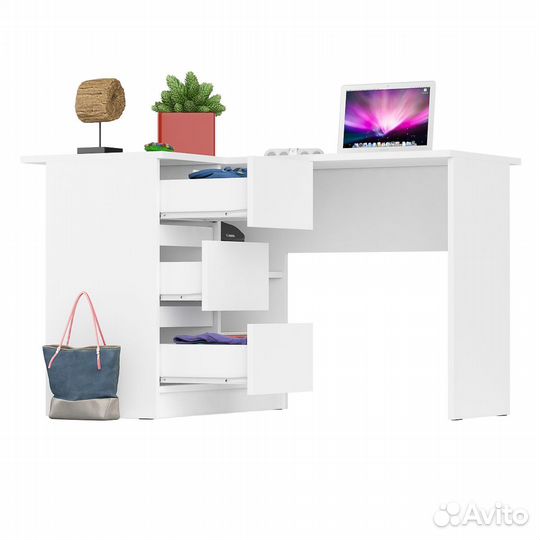 Угловой компьютерный стол Мори мс-16 левый белый, 124,4х84,9х76,6 см, ящики слева, не универсальная