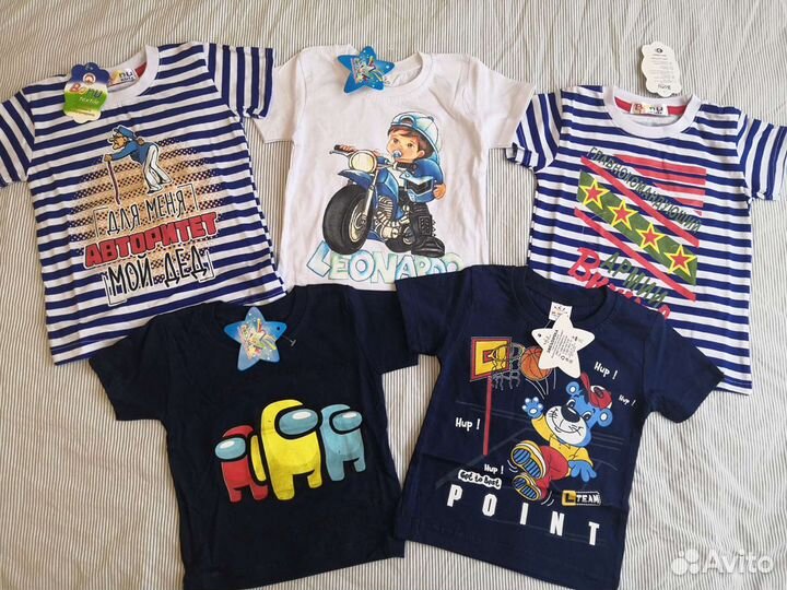 Новые футболки на мальчика 5 шт (возраст 1-2 года)