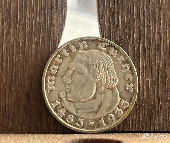 2 марки серебро 1933 F мартин лютер