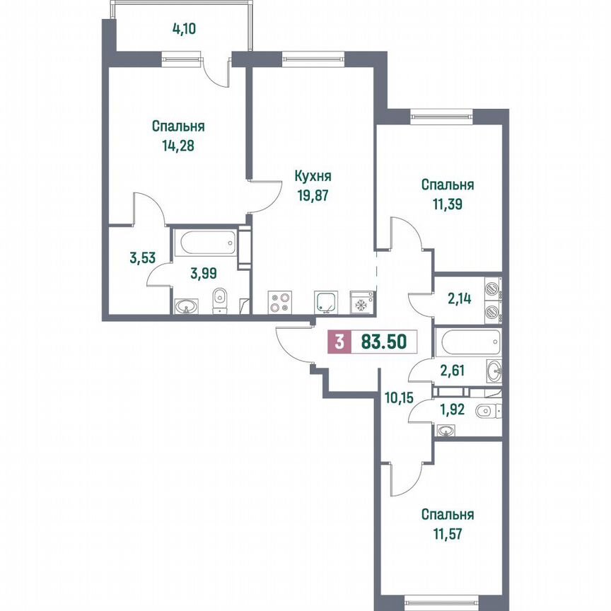 3-к. квартира, 83,5 м², 15/16 эт.